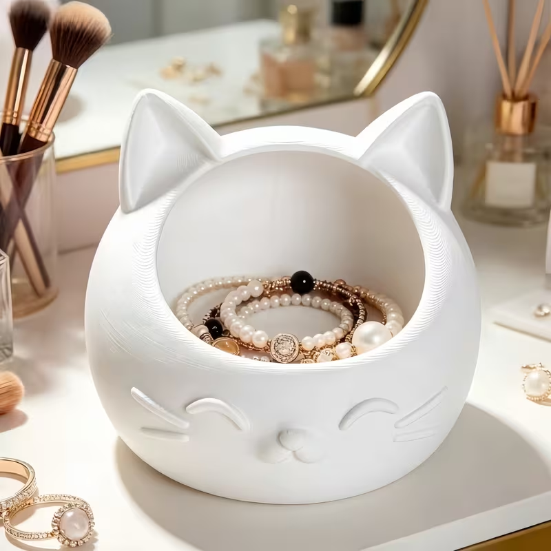 Token Tray Organizer - Mini Karikatür Kedi Şeklinde Saklama Kutusu,
