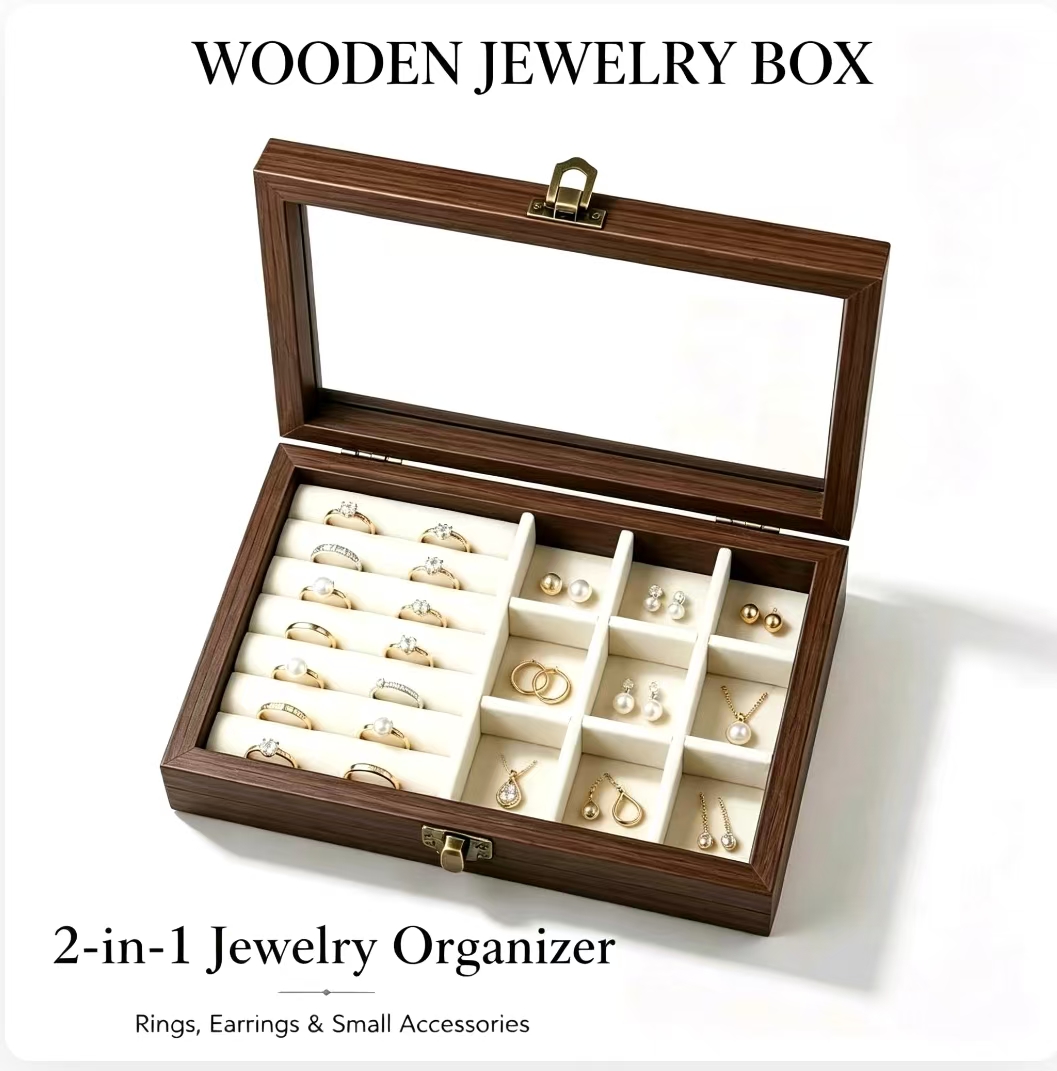 Token Tray Organizer - Yatak Odası Masaüstü Ceviz Desenli Kadife